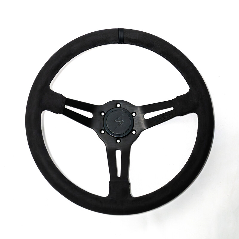 DriftShop Premium "Black Edition" Steering Wheel (70 mm Dish), Alcantara, Black Spokes